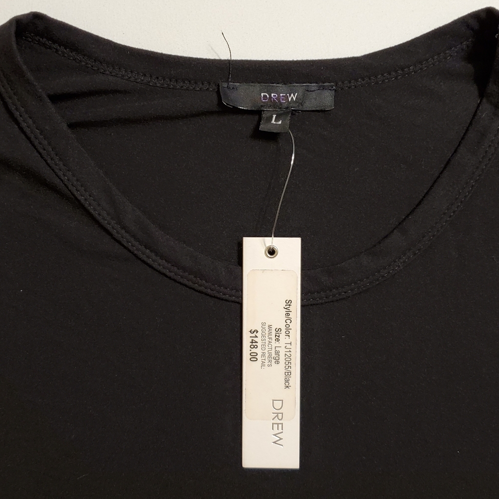 DREW Black Tee & Mesh Sleeves Size L - Picture 3 of 7